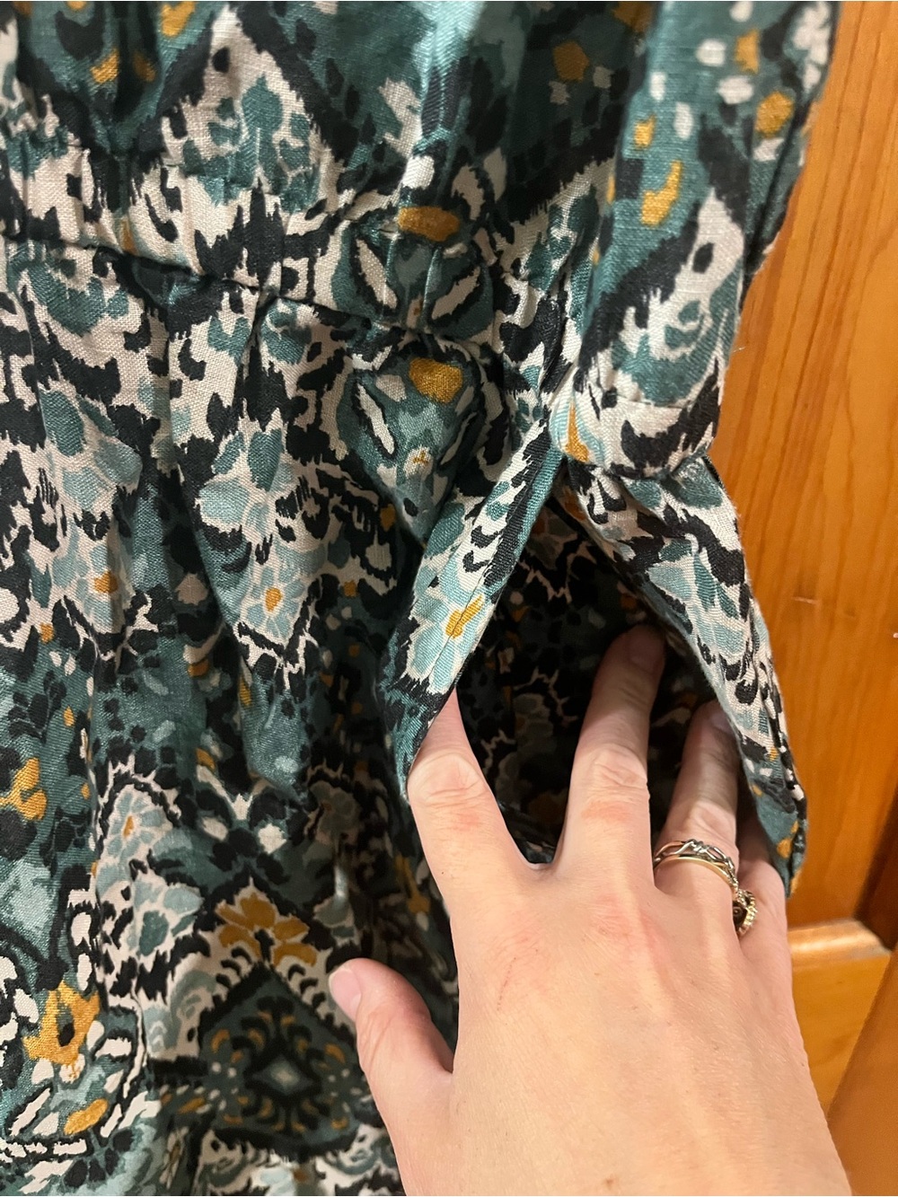 Garnet Hill Linen Maxi Dress 8 Green Side Slits Pockets Lagenlook Granola - Picture 5 of 11